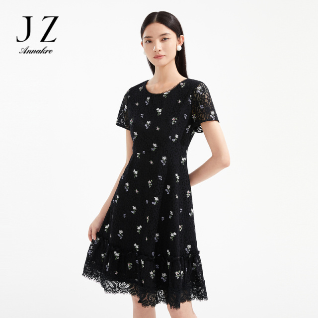 13091386.JZ玖姿优雅刺绣连衣裙女装夏季新款印花收腰裙子JWCX50054