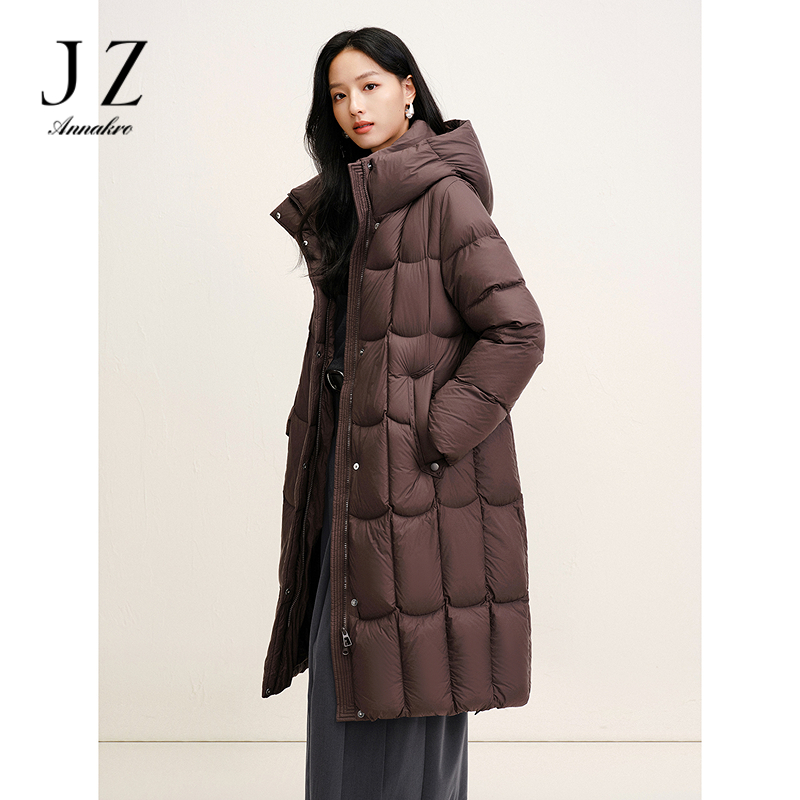 13093313.JUZUI玖姿时尚简约方格绗缝长款鸭绒羽绒女2025冬季新款JTFD03106