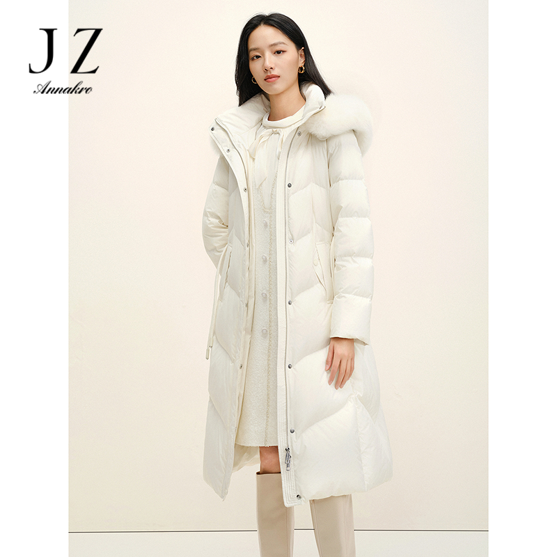 13091919.JUZUI玖姿狐狸毛领长款收腰鸭绒羽绒服女2025冬季新款JTFD03107