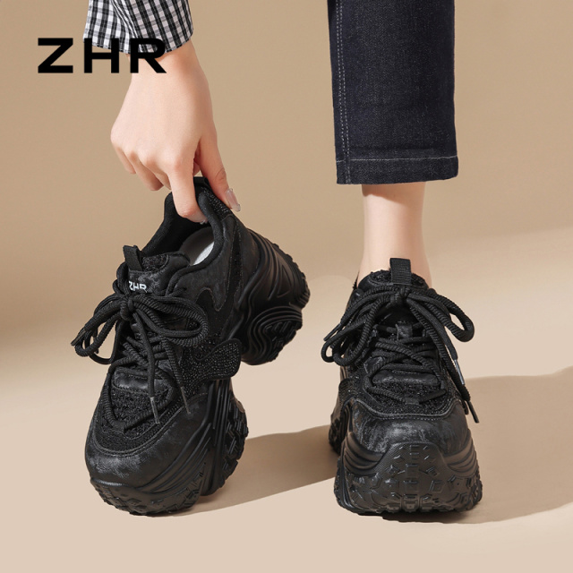 13747413.【ZHR则则】内增高老爹鞋圆头系带厚底女鞋[超纤+银丝布]