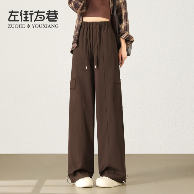 13101540.【左街右巷】轻运动简约工装裤新款松紧腰多口袋束脚阔腿裤