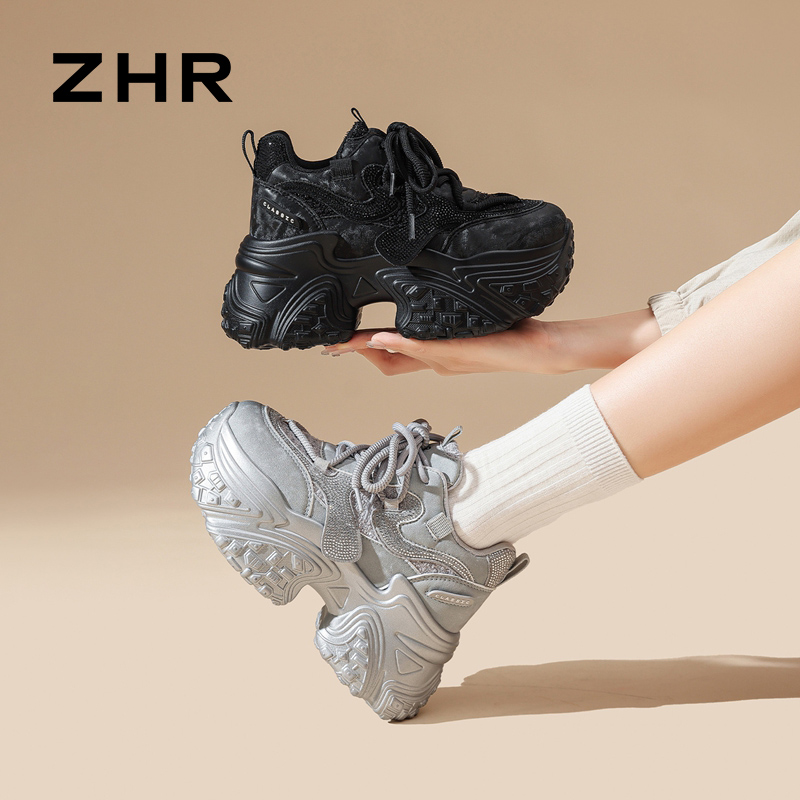 13747413.【ZHR则则】内增高老爹鞋圆头系带厚底女鞋[超纤+银丝布]