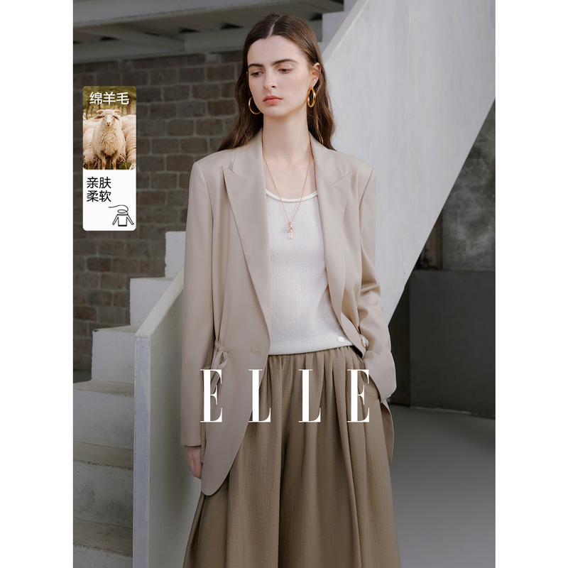 13100544.ELLE【商场同款】摩登通勤风抽绳收腰羊毛西服女