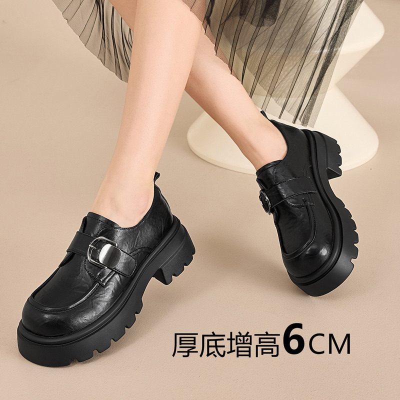 13106302.厚底乐福鞋女新款时尚复古增高圆头纯色女单鞋