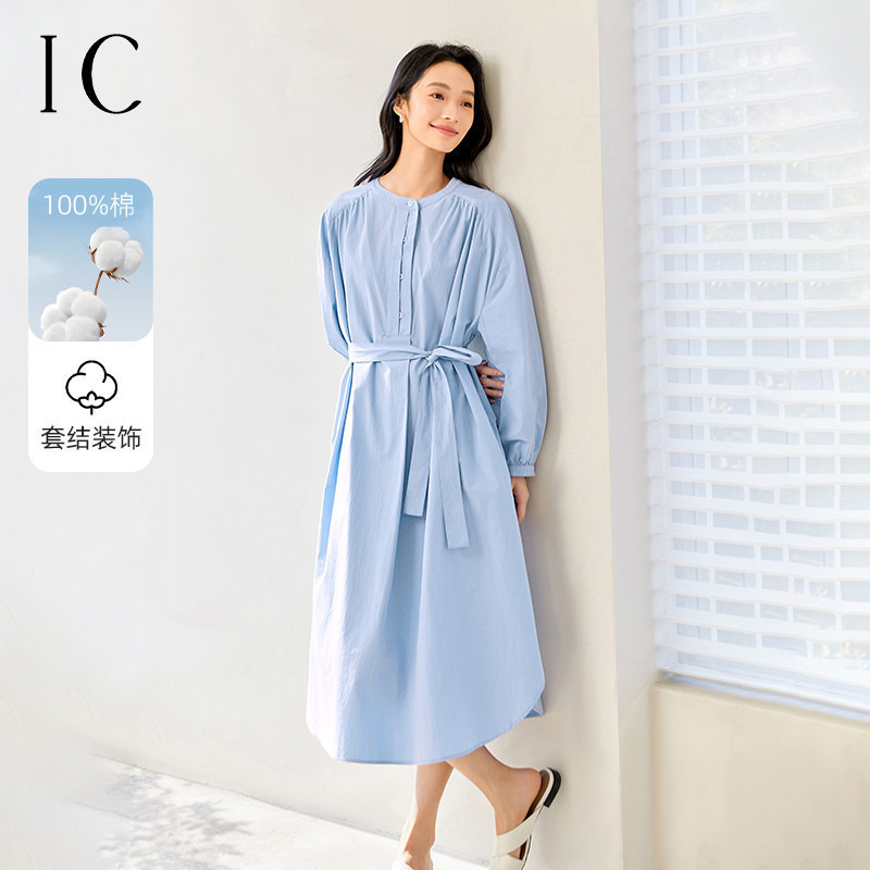 13108964.简约休闲舒适灯笼袖圆领衬衫连衣裙2025新款通勤百搭女裙子