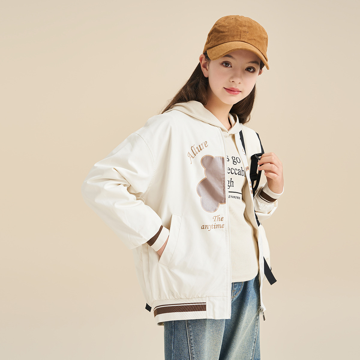 13112575.【美式小熊棒球服】女大童外套2026春款青少年潮流夹克