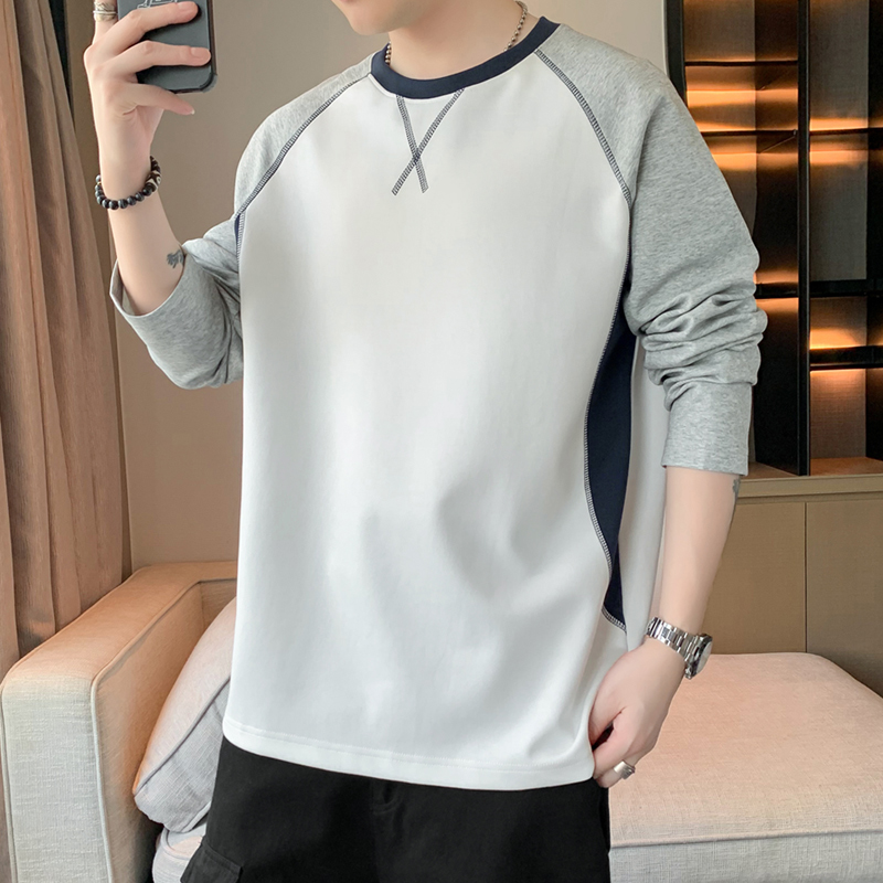 13113866.7-CHAOY春秋新款男式圆领美式潮牌拼接撞色长袖T恤【7-CHAOY男装QD】