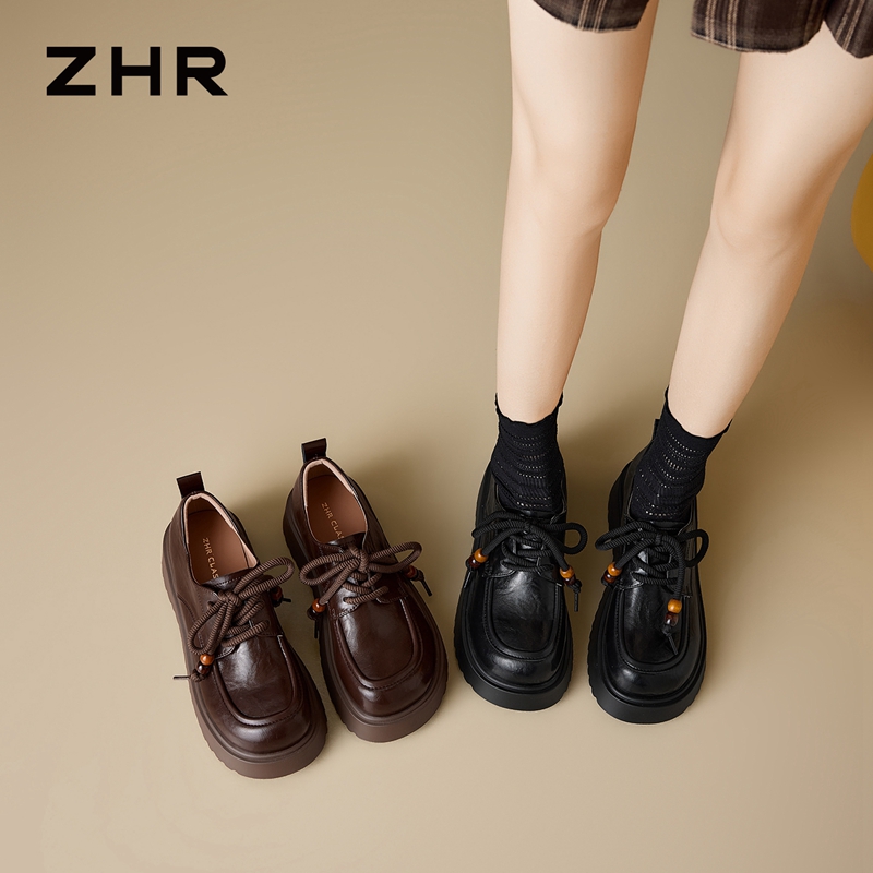 13122624.【ZHR则则】深口单鞋圆头系带厚底女鞋[PU]