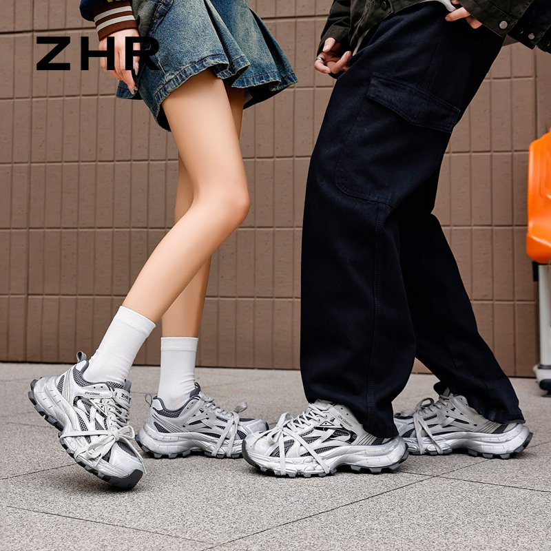 13122552.【ZHR则则】老爹鞋圆头系带厚底女鞋[超纤＋网布]