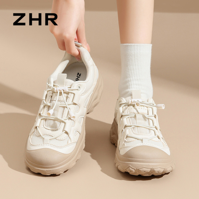 13122648.【ZHR则则】户外休闲鞋圆头扣带搭扣厚底女鞋[PU+网布]