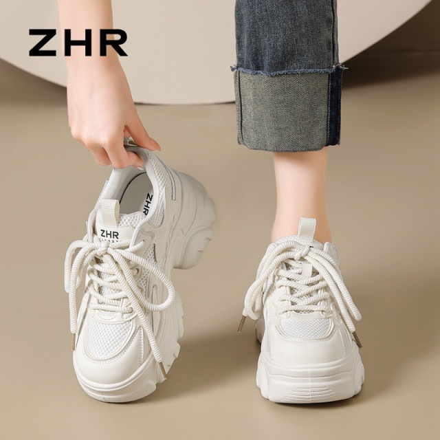 13122621.【ZHR则则】老爹鞋圆头系带厚底女鞋[超纤+网布+TPU]