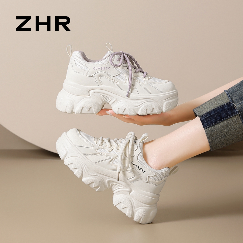 13122621.【ZHR则则】老爹鞋圆头系带厚底女鞋[超纤+网布+TPU]