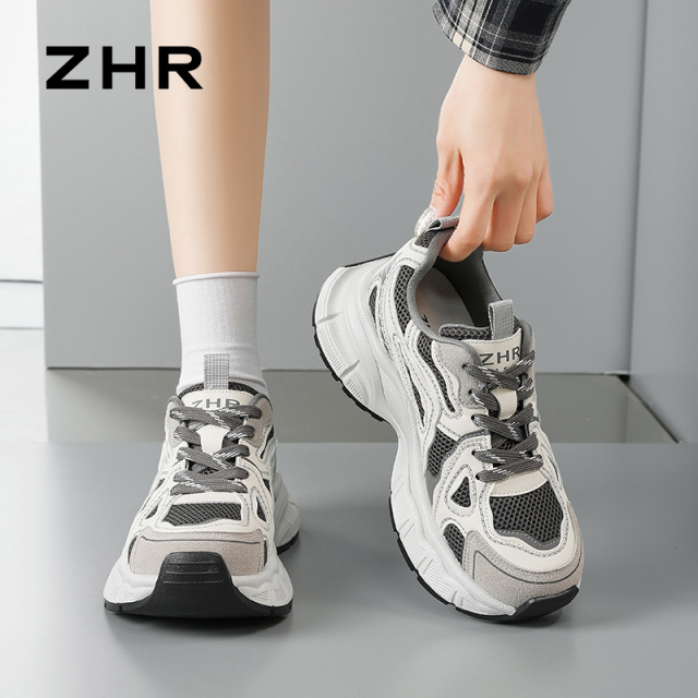 13123158.【ZHR则则】老爹鞋圆头系带厚底女鞋[超纤+网布+猪巴戈]