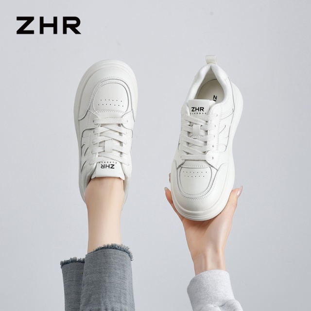 13122640.【ZHR则则】小白鞋圆头系带平底女鞋[牛剖层移膜革+超纤]