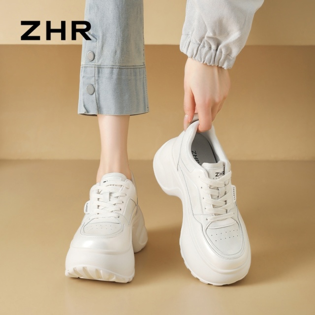 13122572.【ZHR则则】内增高老爹鞋圆头系带厚底女鞋[PU]