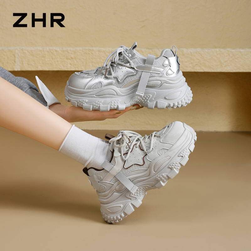 13123152.【ZHR则则】老爹鞋圆头系带厚底女鞋[PU+网布]