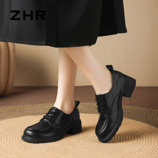 13122609.【ZHR则则】深口单鞋圆头系带厚底女鞋[超纤]