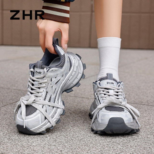 13122552.【ZHR则则】老爹鞋圆头系带厚底女鞋[超纤＋网布]