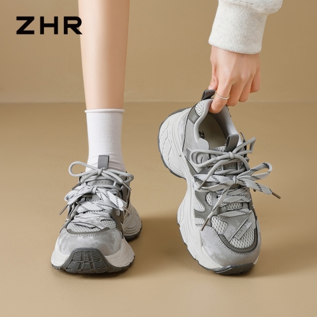 13122646.【ZHR则则】老爹鞋圆头系带厚底女鞋[PU+网布]