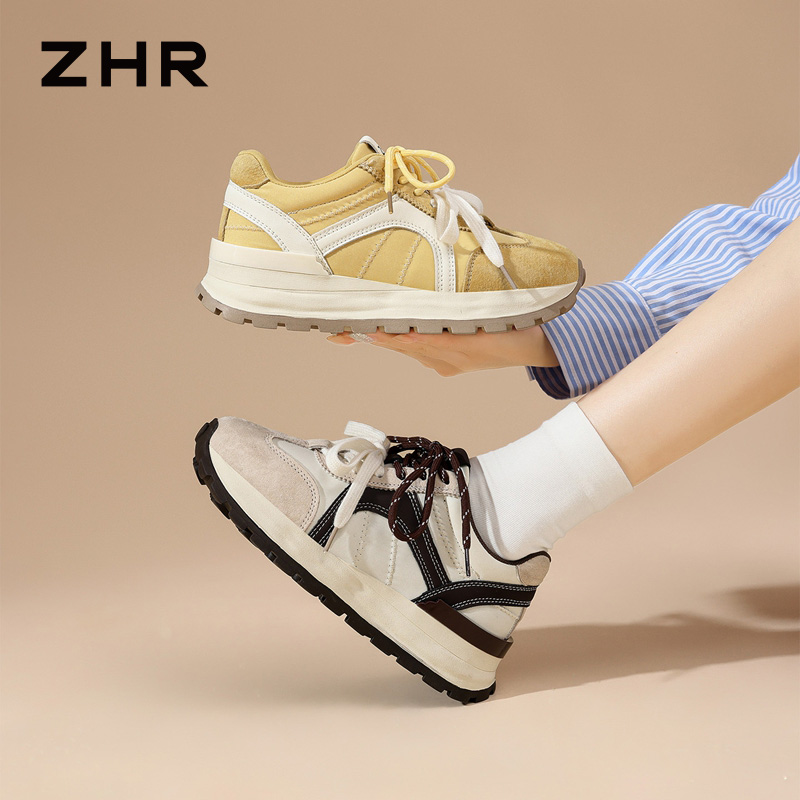 13122644.【ZHR则则】阿甘鞋圆头系带平底女鞋[雨伞布+头层猪皮+PU]