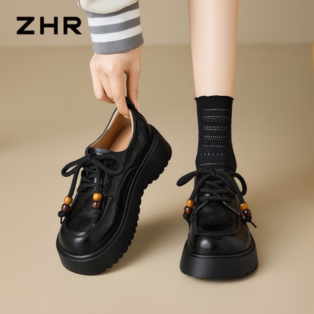 13122624.【ZHR则则】深口单鞋圆头系带厚底女鞋[PU]