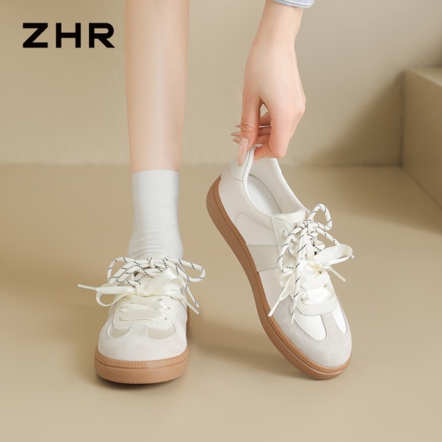 13123153.【ZHR则则】德训鞋圆头系带平底女鞋[丝绸布+超纤+头层猪皮]