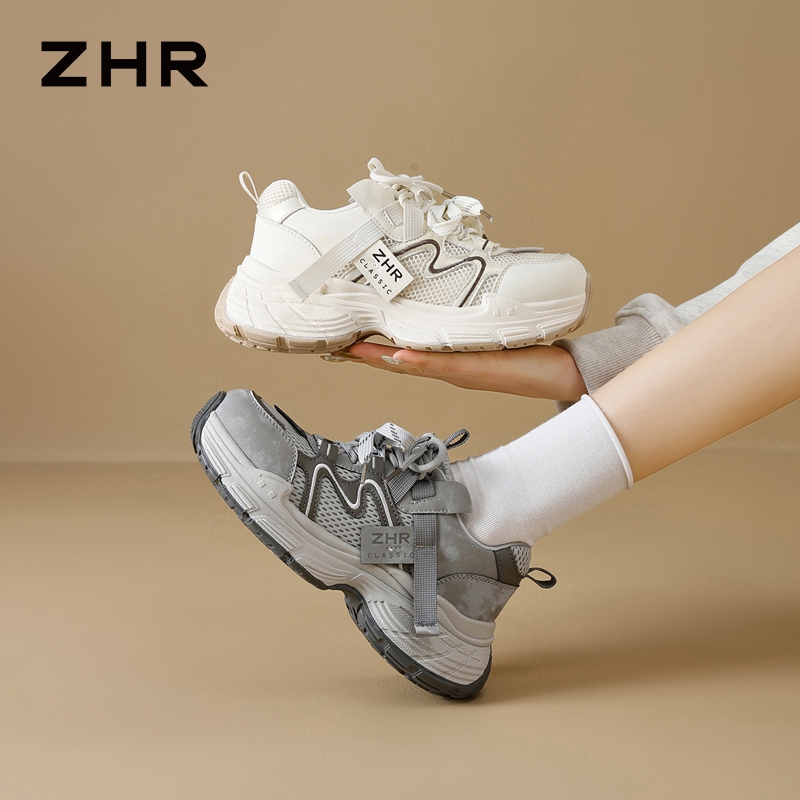 13122646.【ZHR则则】老爹鞋圆头系带厚底女鞋[PU+网布]