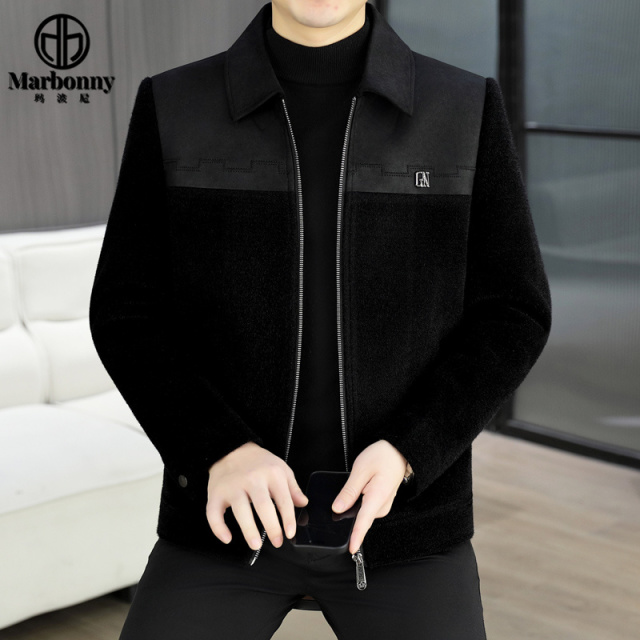13122064.金貂绒男士克青年春秋季韩版时尚潮流毛呢保暖大衣夹克外套