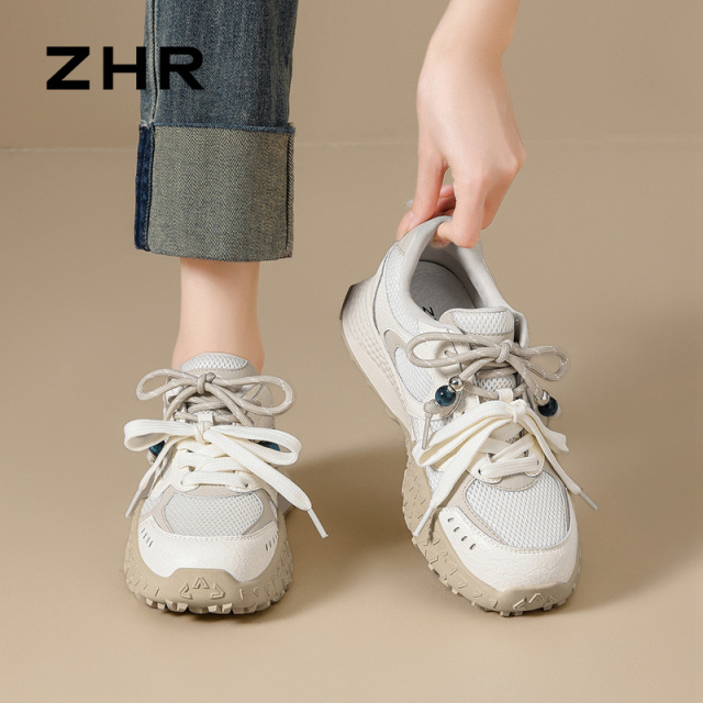 13122645.【ZHR则则】阿甘鞋圆头系带厚底女鞋[超纤+网布]