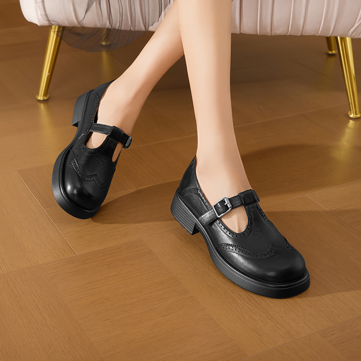 13134404.【柔软羊皮】乐福鞋女新款复古镂空透气一脚蹬小皮鞋单鞋