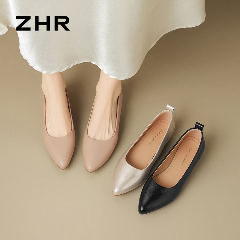 13130243.【ZHR则则】浅口尖头套脚粗跟女鞋[牛剖层移膜革]