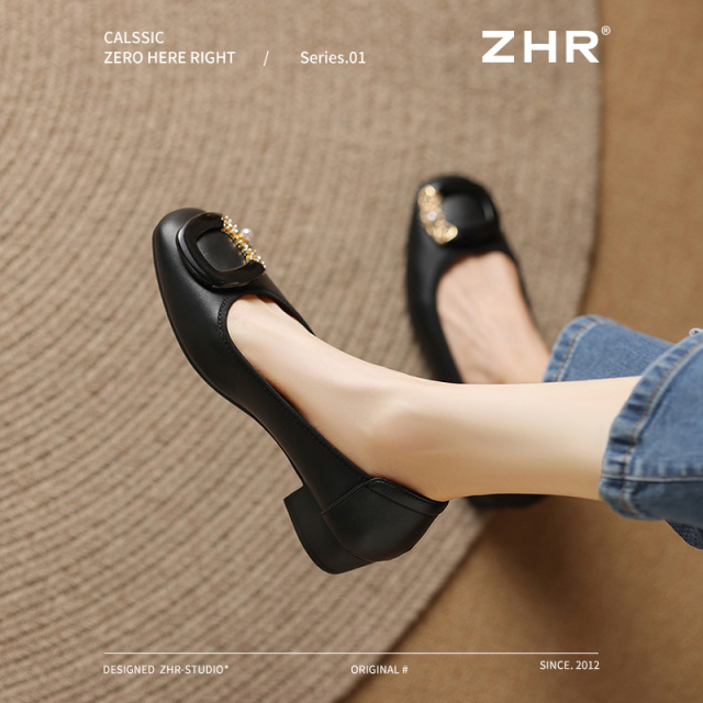 13130201.【ZHR则则】浅口方头套脚粗跟女鞋[牛剖层移膜革]