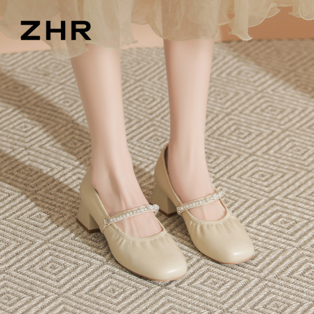 13130197.【ZHR则则】玛丽珍鞋方头套脚粗跟女鞋[PU]