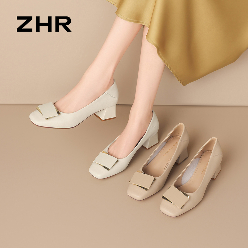 13130235.【ZHR则则】浅口方头套脚粗跟女鞋[超纤]