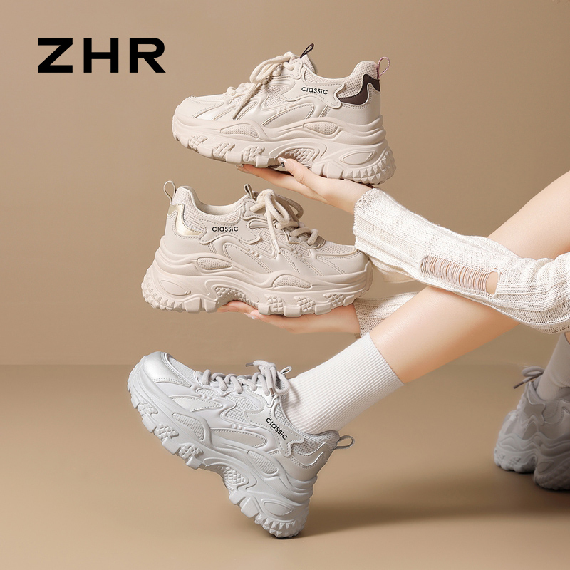 13130199.【ZHR则则】老爹鞋圆头系带厚底女鞋[网布+KPU+PU]