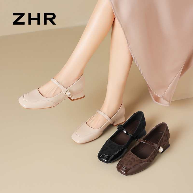 13130227.【ZHR则则】玛丽珍鞋方头魔术贴粗跟女鞋[PU]