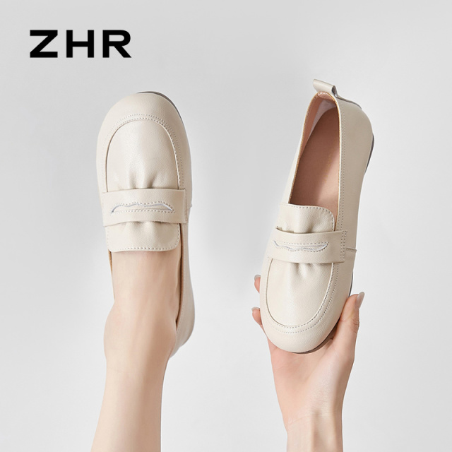 13130242.【ZHR则则】妈妈单鞋圆头套脚平底女鞋[牛剖层移膜革]