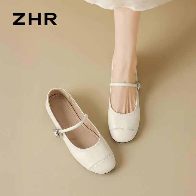 13130231.【ZHR则则】玛丽珍鞋方头套脚平底女鞋[超纤+牛剖层移膜革]