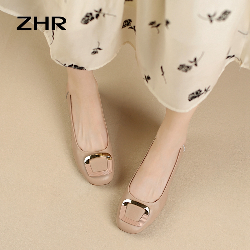 13130259.【ZHR则则】浅口方头套脚粗跟女鞋[牛剖层移膜革]