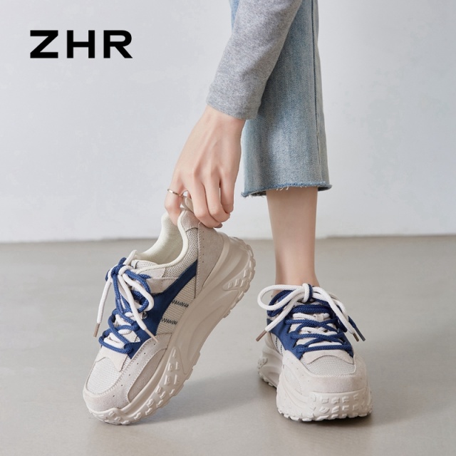 13130240.【ZHR则则】阿甘鞋圆头系带厚底女鞋[网布+牛剖层绒面革]