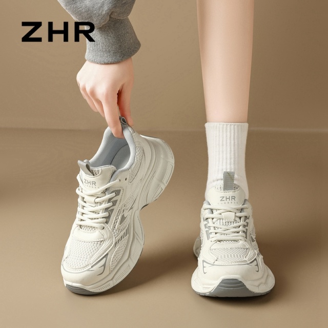 13130229.【ZHR则则】老爹鞋圆头系带厚底女鞋[网布+PU]