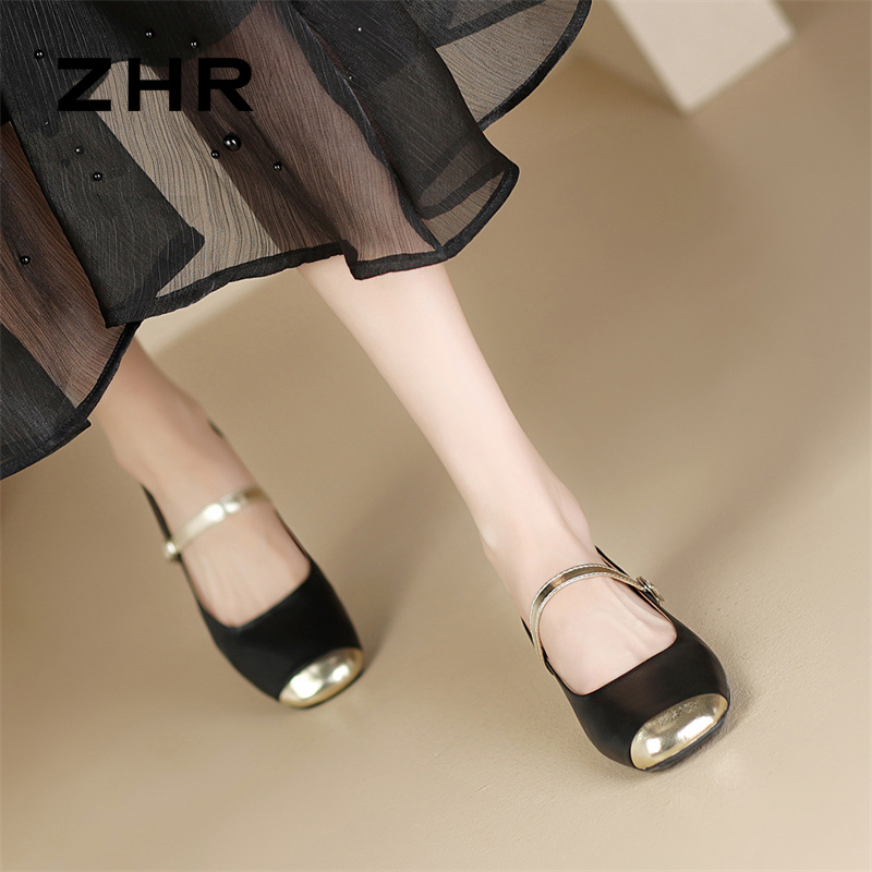 13130226.【ZHR则则】玛丽珍鞋方头搭扣平底女鞋[牛剖层移膜革]