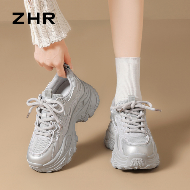 13130199.【ZHR则则】老爹鞋圆头系带厚底女鞋[网布+KPU+PU]