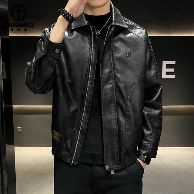 13127798.26年春季新款中年男士立领复古皮衣夹克外套