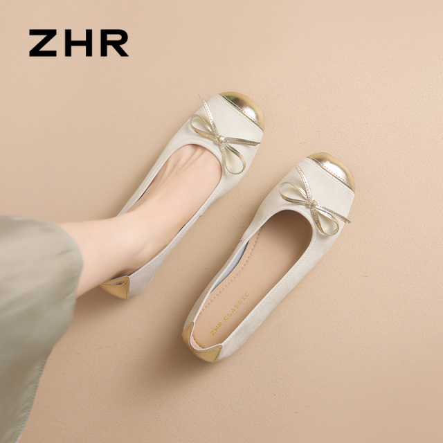 13130189.【ZHR则则】浅口方头套脚平底女鞋[牛剖层移膜革]