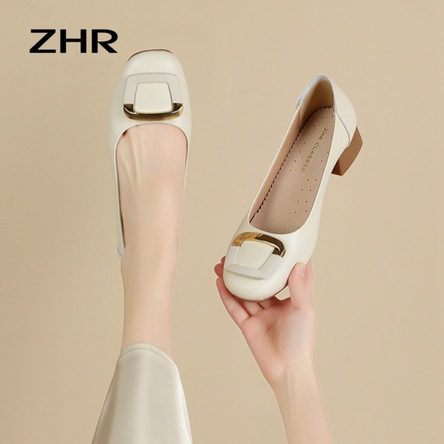13130259.【ZHR则则】浅口方头套脚粗跟女鞋[牛剖层移膜革]