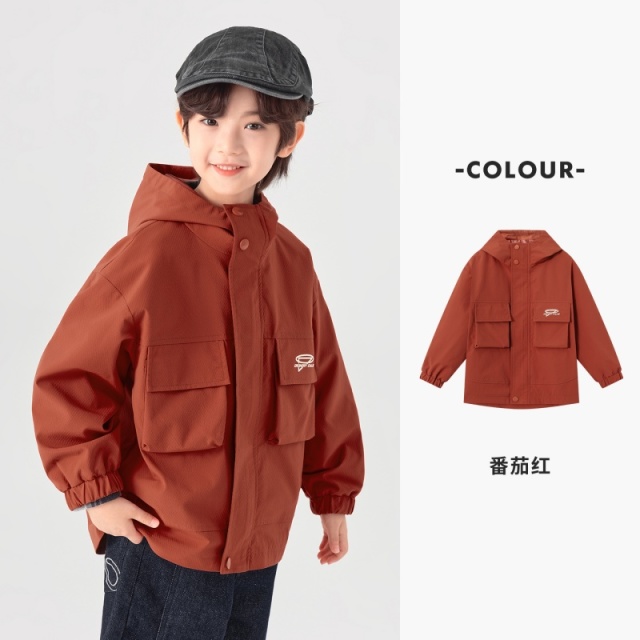 13311096.男童工装外套春秋款户外防泼水登山软壳服儿童肌理感连帽防风上衣