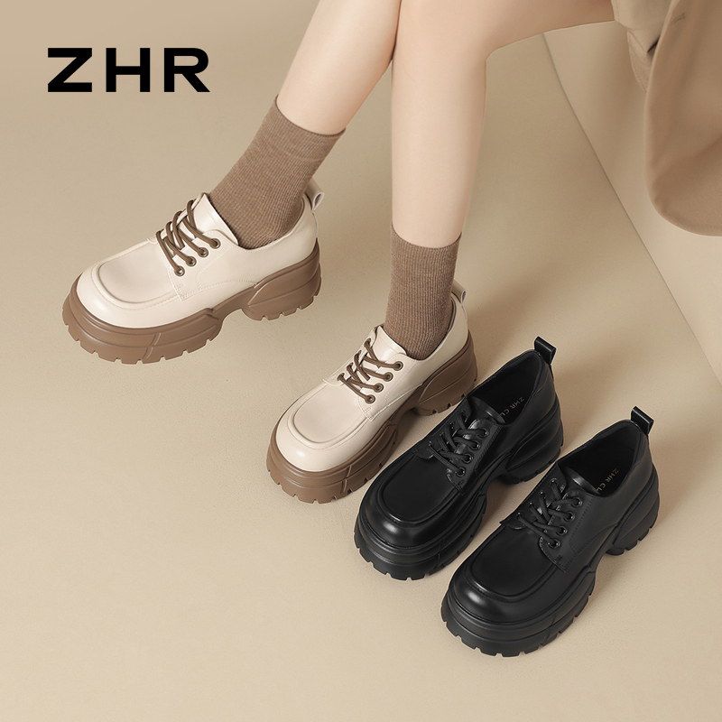 13131841.【ZHR则则】深口单鞋圆头系带厚底女鞋[PU]