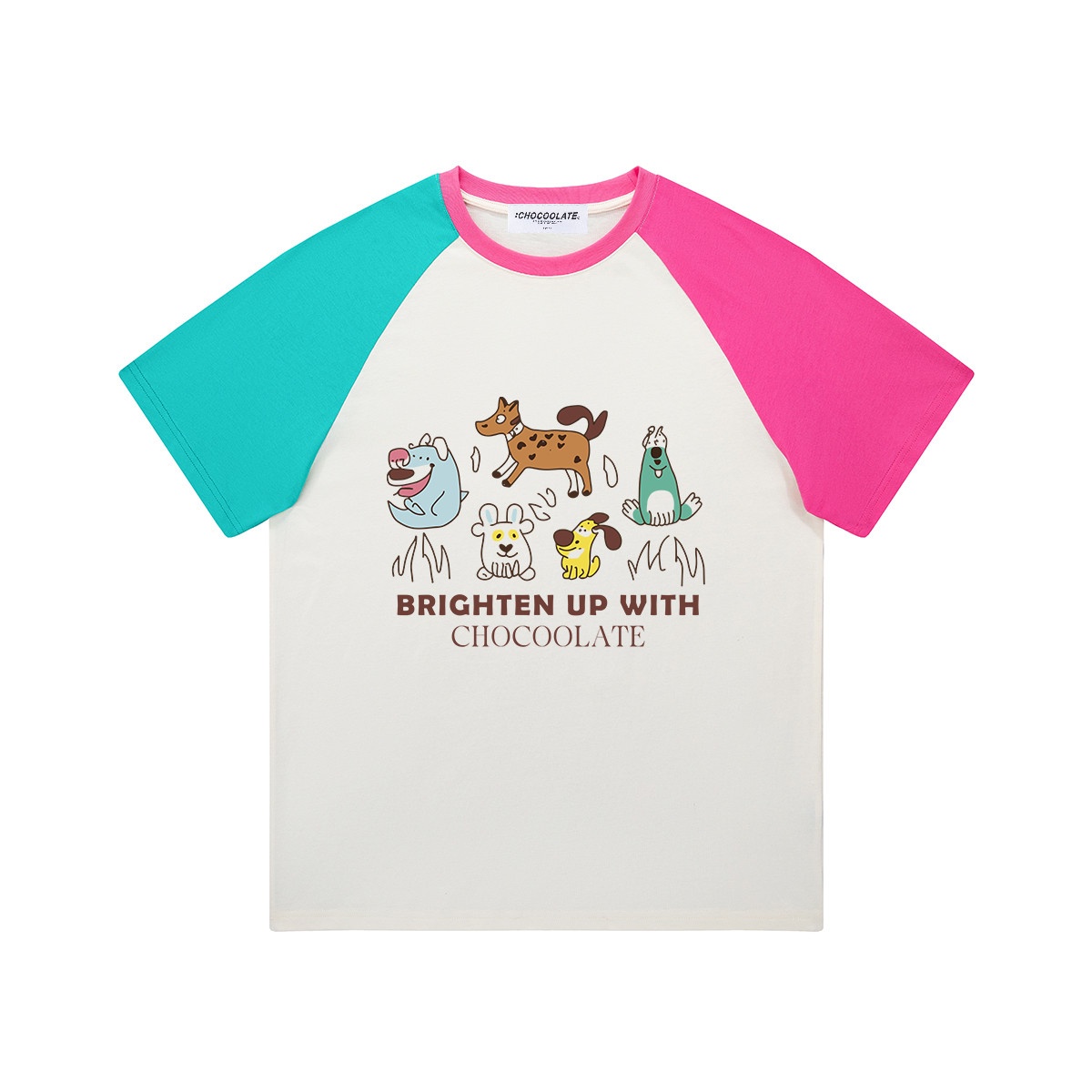 13714011.CHOCOOLATE创意卡通印花撞色短袖t恤夏季休闲宽松上衣