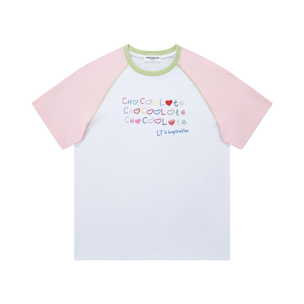 13714018.CHOCOOLATE撞色短袖t恤夏季小清新减龄休闲宽松女上衣